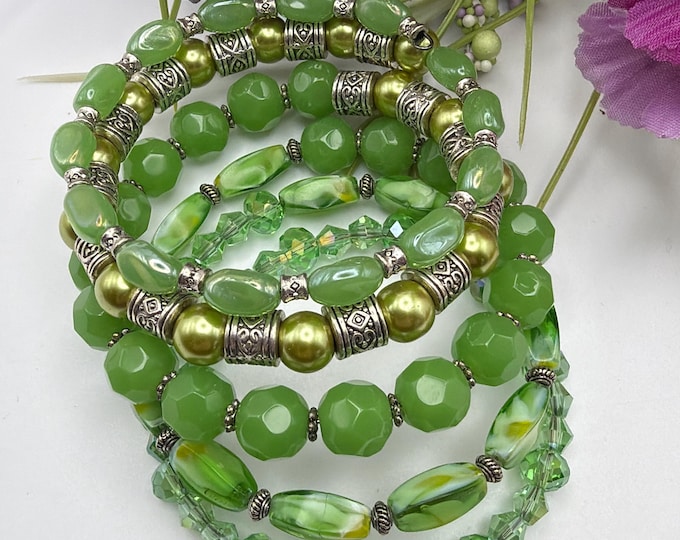 Green Multi-Strand Memory Wire Bracelet