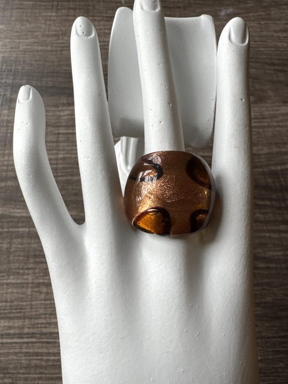 Two tone Gold/Brown Color Glass Ring | Murano Glass Ring | LampWork Statement Ring