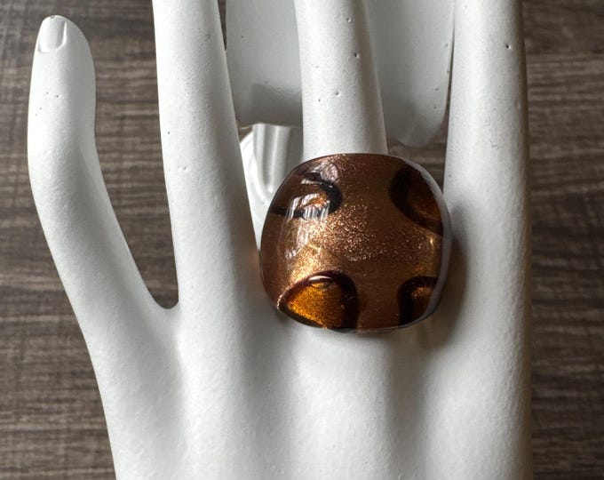 Two tone Gold/Brown Color Glass Ring | Murano Glass Ring | LampWork Statement Ring