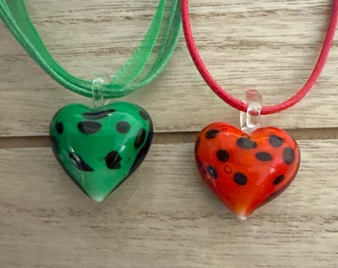 Polka Dot Heart Pendant | Murano Glass Heart | Small Heart Pendant Necklace