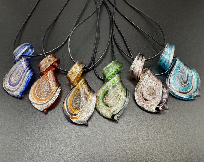 Spiral Pendant Necklace | Murano Inspired Glass Spiral Pendant Necklace
