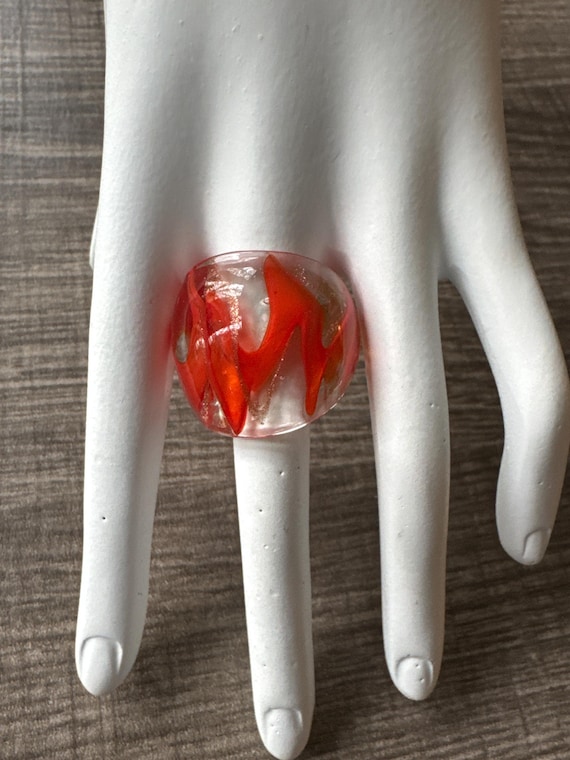 Red/Clear/Gold Glass Ring | Murano Glass Ring | Lampwork Glass Ring