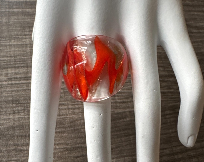 Red/Clear/Gold Glass Ring | Murano Glass Ring | Lampwork Glass Ring