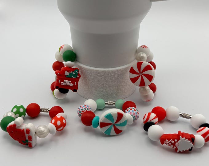 Christmas Themed Tumbler Handle Bracelet | Stanley Cup Accessories | Cup/Tumbler Handle Bracelet