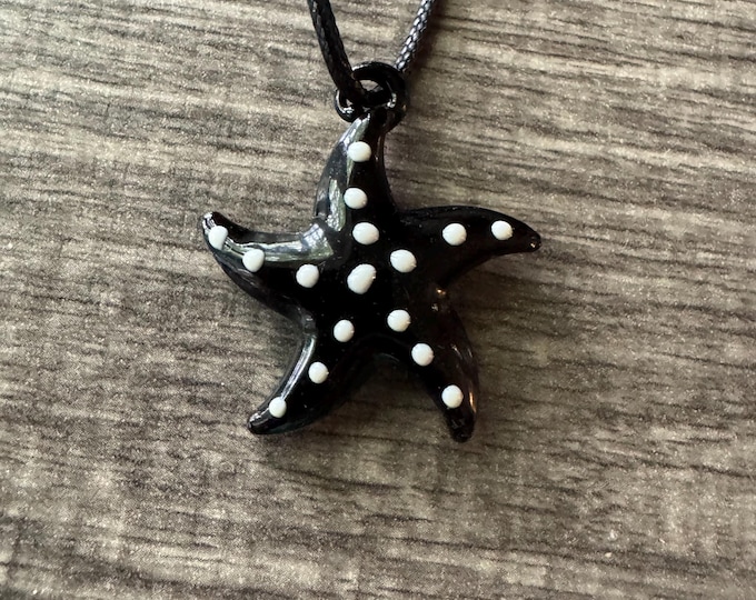 Black Starfish | Lampwork Glass Starfish | Starfish Pendant Necklace | Starfish Jewelry