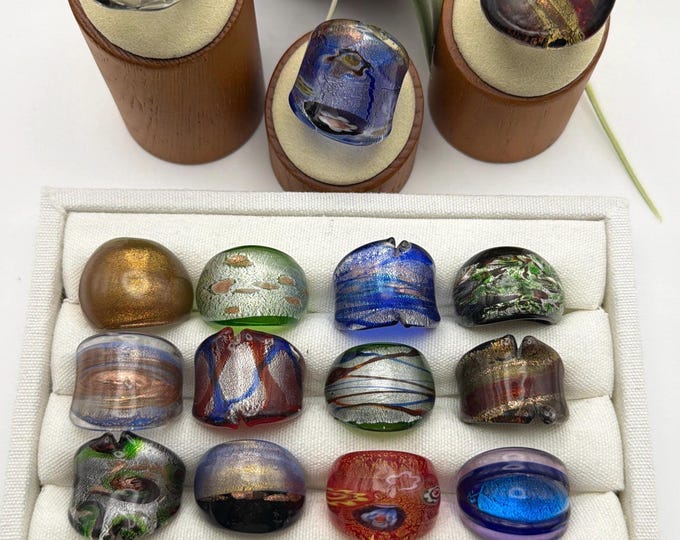 Size 7 1/4 - Lampwork Glass Rings | Murano Inspired Glass Rings | Assorted Glass Rings
