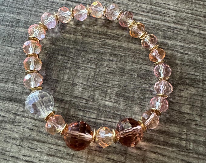 Pink Faceted Crystal Bead Stretch Bracelet | Crystal Beaded Bracelet