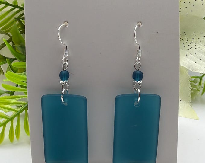 Peacock Blue Sea Glass Earrings | Sea Glass Earrings