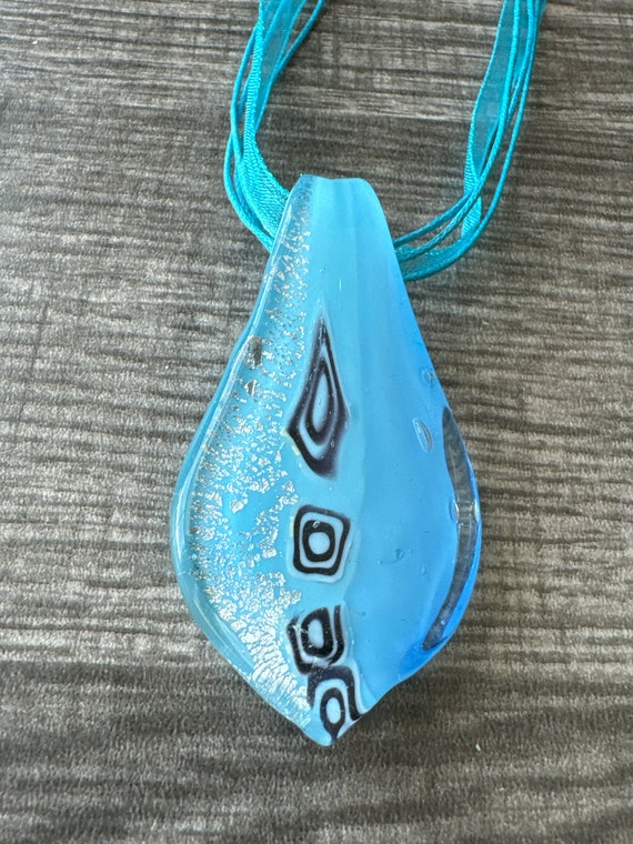 Blue Millefiori Drop Pendant | Drop Glass Pendant Necklace