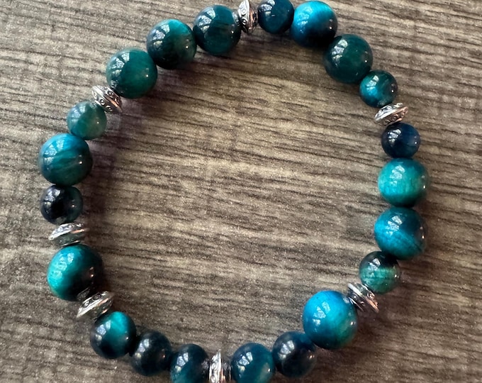 Blue Tiger Eye Stretch Bracelet | Beaded Bracelet | Morse code - Support | Message in a Bracelet | Quote Bracelet