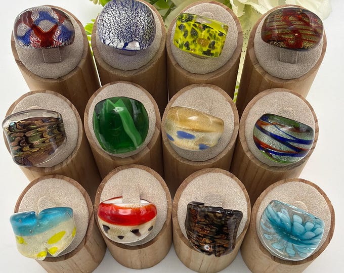 Size 7 - Lampwork Glass Rings | Assorted Glass Rings | Murano Glass Inspired Glass Rings | Millefiori Glass Rings