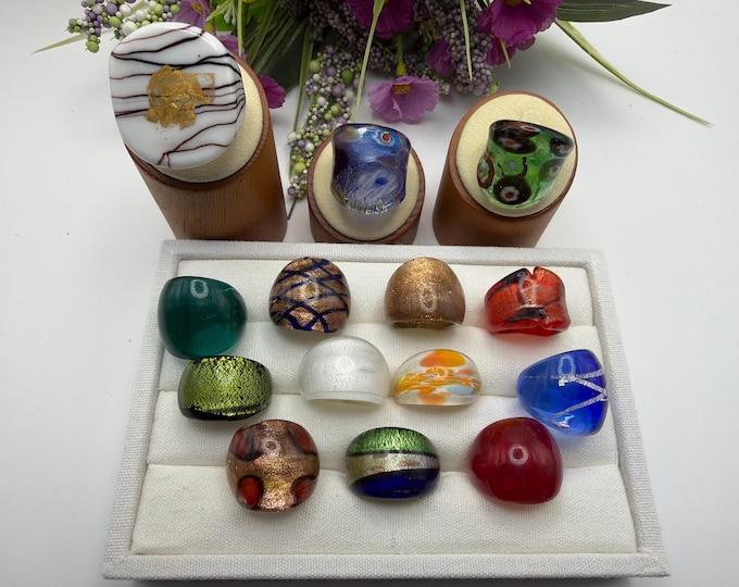 Size 6 1/2 - Lampwork Glass Rings | Assorted Glass Rings  | Murano Glass Inspired Glass Rings | Millefiori Glass Rings