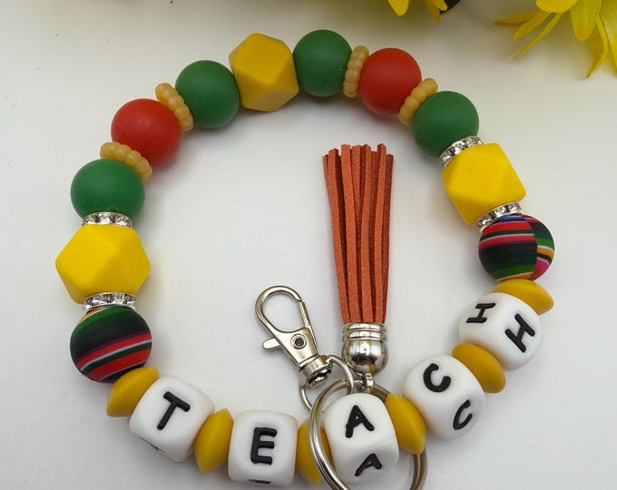 Teacher Silicone Bead Wristlet Keychain | “Teach” Wristlet/Keychain
