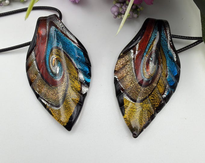 Murano Inspired Glass Leaf Pendant | Multi-Color Leaf Pendant Necklace | Lampwork Glass Leaf Pendant