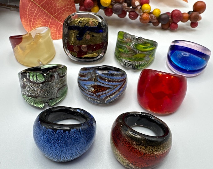 Size 7 3/4 - Assorted Glass Rings | Murano Glass Inspired Glass Rings