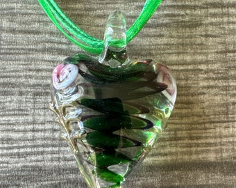 Green Murano Glass Swirl Heart Pendant Necklace