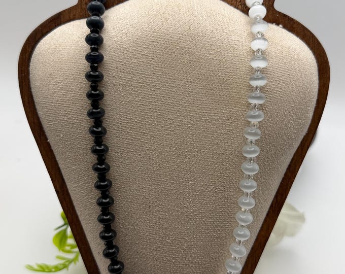 19” Cat’s Eye Necklace | Statement Necklace | Black & White Rondelle Cat’s Eye Necklace