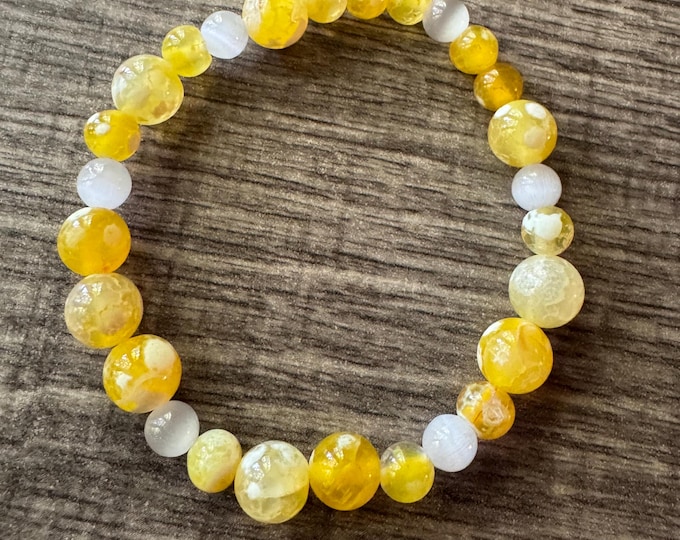 Yellow Jade and Cats Eye Stretch Bracelet | Beaded bracelet | Morse code - Support | Message in a Bracelet | Quote Bracelet