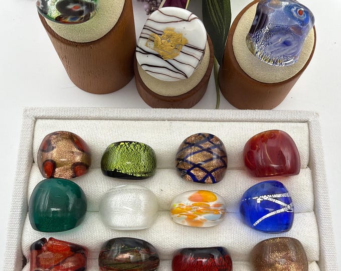 Size 6 1/2 - Lampwork Glass Rings | Assorted Glass Rings  | Murano Glass Inspired Glass Rings | Millefiori Glass Rings