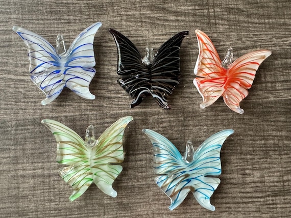 Butterfly Pendant Necklace | Lampwork Glass Butterfly Pendant | Colorful Lampwork Pendant Necklace