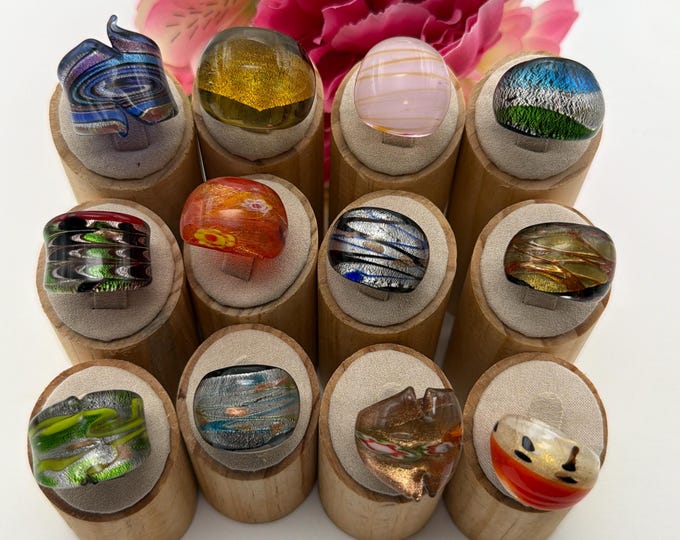 Size 7 1/2 - Lampwork Glass Rings | Assorted Glass Rings | Murano Glass Inspired Glass Rings