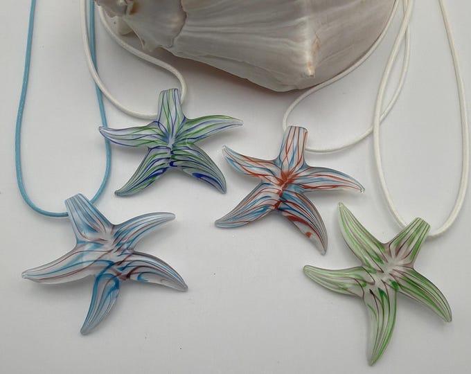 Starfish Pendant Necklace | Colorful Lampwork Glass Starfish | Starfish Necklace