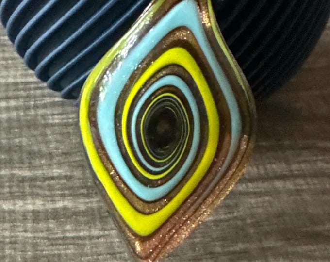 Yellow/Gold/Blue Leaf Pendant | Murano Glass Leaf | Leaf Pendant Necklace