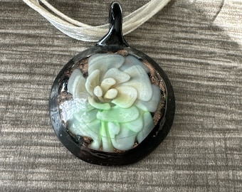 Cream Color 3D Flower Murano Glass Pendant Necklace