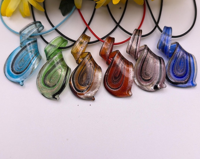 Spiral Pendant Necklace | Murano Inspired Glass Spiral Pendant Necklace | Lampwork Glass Spiral Pendant | Lampwork Glass Spiral Pendant