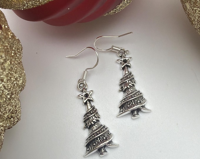 Silver Christmas Tree Earrings | Christmas Tree Earrings | Stocking Stuffer