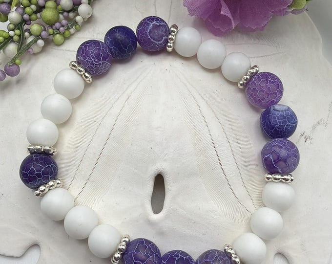 Purple Crackled Agate Bracelet | Purple Agate Stretch Bracelet