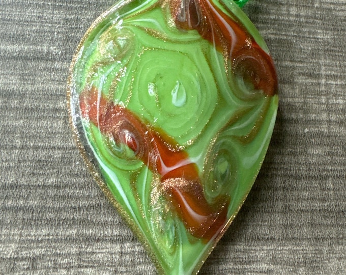 Green/Red/Gold Leaf Pendant | Murano Glass Leaf | Leaf Pendant Necklace