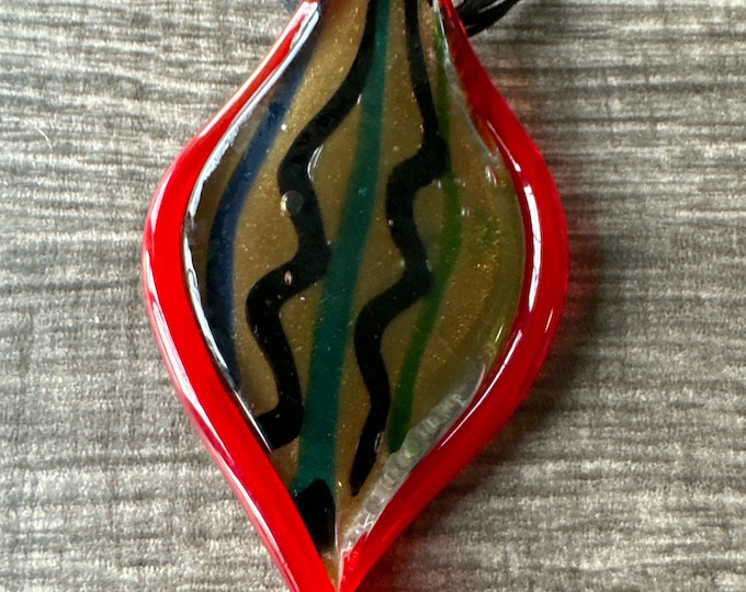 Red/Gold Leaf Pendant | Murano Glass Leaf | Leaf Pendant Necklace
