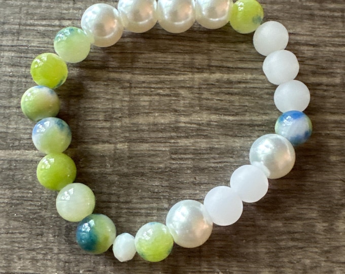 Green Jade Stretch Bracelet | Beaded Bracelet | Morse Code - Hope | Message in a Bracelet | Quote Bracelet
