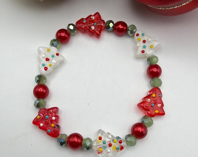 Christmas Tree Bracelet | Lampwork Christmas Tree Bracelet