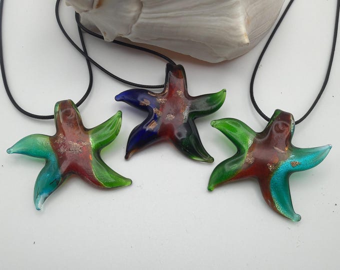 LampWork Glass Starfish Pendant Necklace