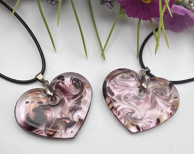 Purple Heart Pendant | Lampwork Flat Glass Heart | Heart Pendant Necklace