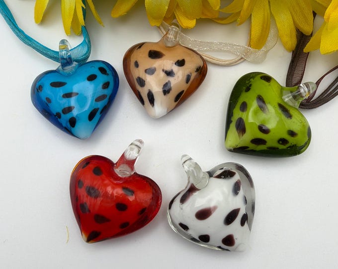 Polka Dot Heart Pendant Necklace | Murano Inspired Glass Heart | Heart Pendant Necklace | Lampwork Glass Pendant