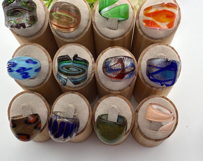 Size 8 - Assorted Glass Rings - Millefiori Glass Rings | Murano Glass Inspired Glass Rings