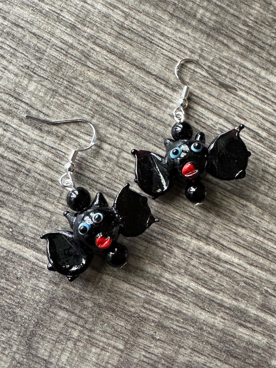 Bat Earrings | Lampwork Bat Earrings | Lampwork Glass Bat Earrings
