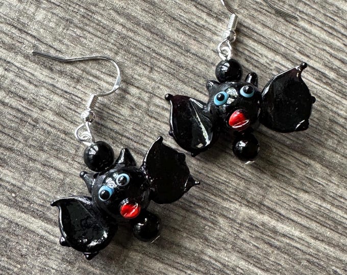 Bat Earrings | Lampwork Bat Earrings | Lampwork Glass Bat Earrings