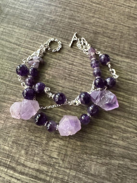Purple Amethyst Gemstone Bracelet | Multi-Strand Amethyst Bracelet