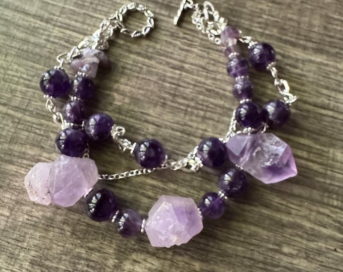 Purple Amethyst Gemstone Bracelet | Multi-Strand Amethyst Bracelet