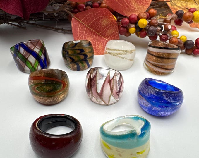 Size 9 - Assorted Glass Rings - Millefiori Glass Rings | Murano Glass Inspired Glass Rings