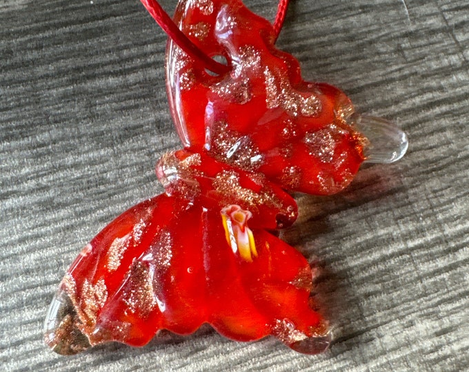 Red Millefiori Glass Butterfly Pendant Necklace