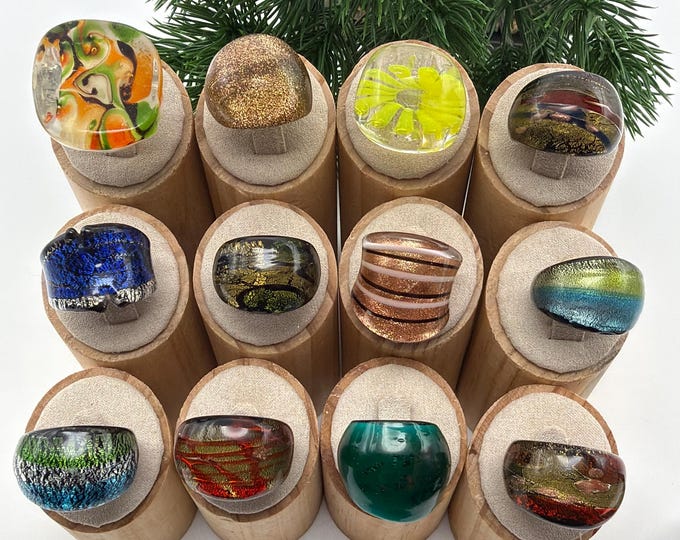 Size 7 * Lampwork Glass Rings | Assorted Glass Rings | Murano Glass Inspired Glass Rings | Millefiori Glass Rings