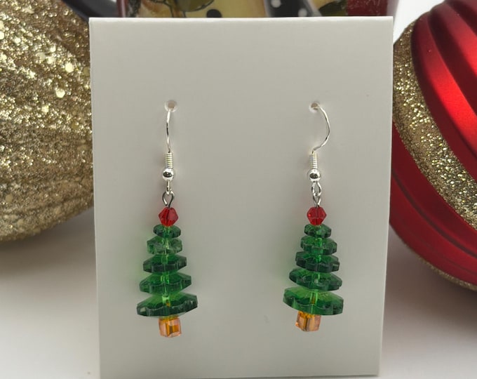 Christmas Tree Earrings | Crystal Christmas Tree Earrings | Green Christmas Tree Earrings