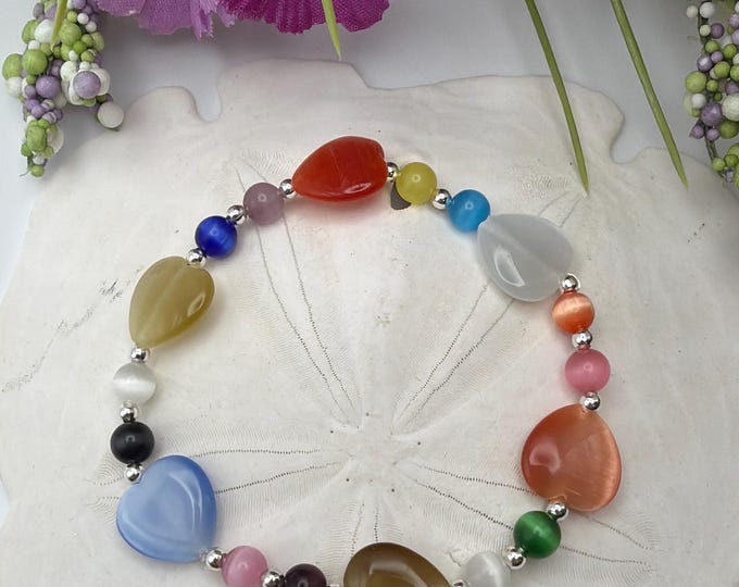 Cats Eye Heart Stretch Bracelet | Heart Bracelet | Cats Eye Bracelet