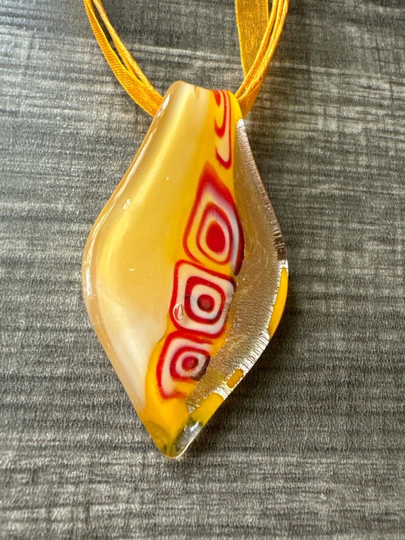 Orange Millefiori Drop Pendant | Drop Glass Pendant Necklace