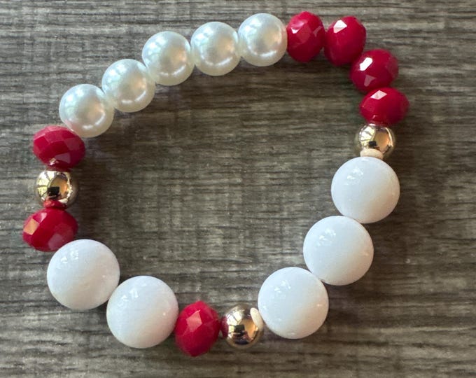 White & Red Bead Bracelet  | Stretch Bracelet | Beaded Bracelet | Morse code - Hope | Message in a Bracelet  | Quote Bracelet